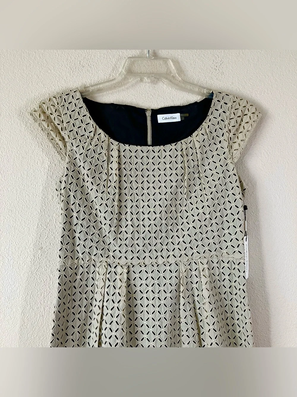 CALVIN KLEIN Eyelet Fit Flare Dress 8 NEW Cap Sleeve Career Wedding Vacation